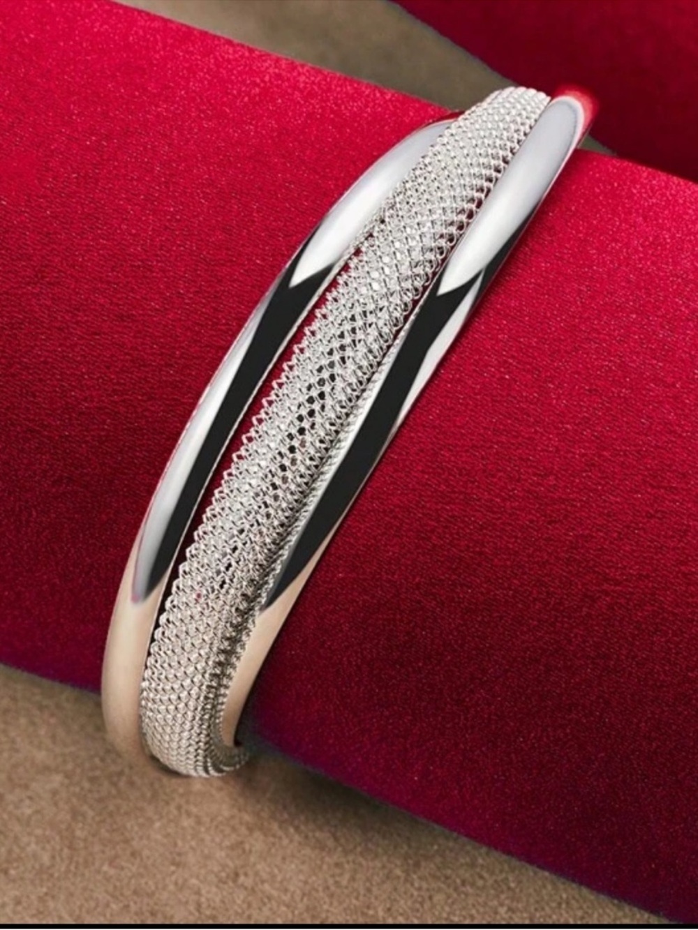 Silver Mesh Double Bangle Bracelet